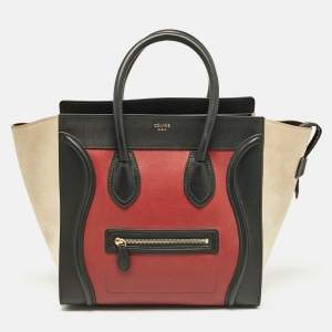 Pre Owned Celine Tricolor Leather and Suede Mini Luggage Tote