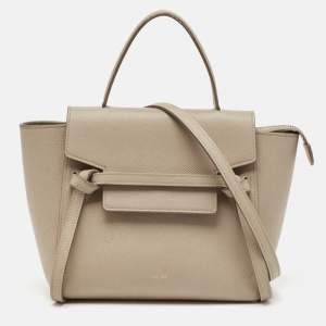 Pre Owned Celine Beige Leather Nano Belt Top Handle Bag