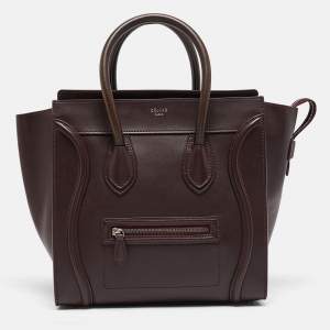 Celine Burgundy Leather Mini Luggage Tote