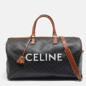 Celine Brown Triomphe Coated Canvas Large Voyage Duffle Bag