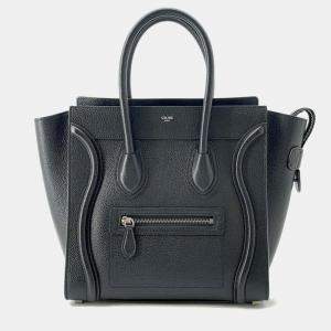 Celine Black Leather Micro Luggage Shopper Tote Bag