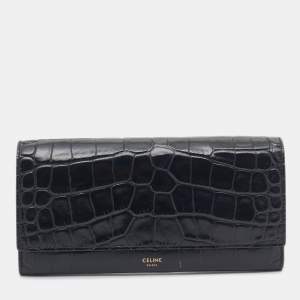 Celine Black Croc Embossed Leather Continental Wallet