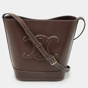Celine Dark Brown Leather Small Triomphe Bucket Bag
