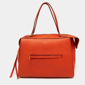 Pre Owned Celine Orange Leather Medium Ring Tote