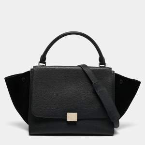 Celine Black Leather and Suede Medium Trapeze Top Handle Bag