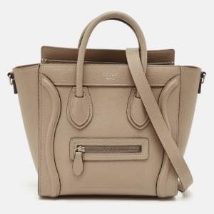 Pre Owned Celine Beige Leather Micro Luggage Tote