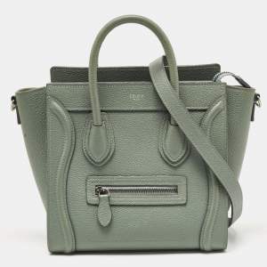 Pre Owned Celine Mint Green Leather Nano Luggage Tote