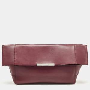 Celine Burgundy Leather Cabas Fold Over Clutch