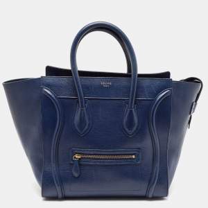 Celine Navy Blue Leather Mini Luggage Tote