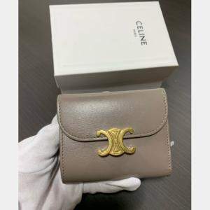 Pre Owned Celine Beige Leather Triomphe Comapct Wallet