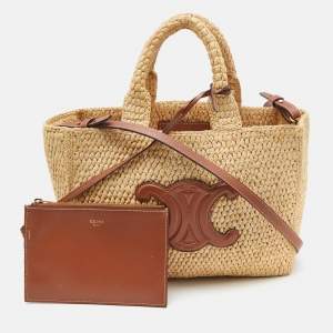 Pre Owned Celine Tan Raffia Small Cabas Thais Tote