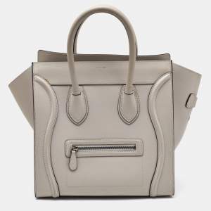 Celine Light Grey Leather Mini Luggage Tote
