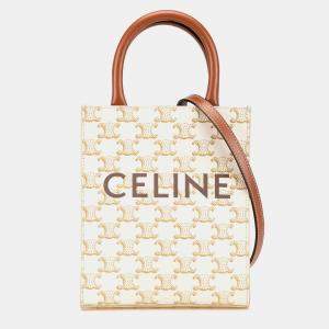 Celine Beige White Mini Triomphe Coated Canvas Vertical Cabas Satchel