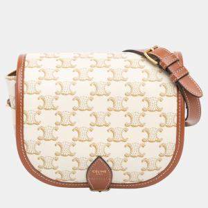 Celine White Medium Triomphe Coated Canvas Folco Crossbody