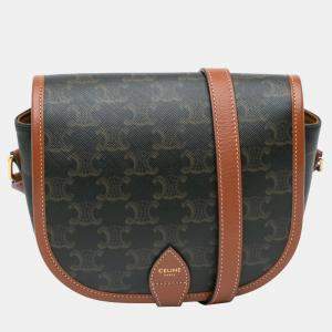 Celine Brown Medium Triomphe Coated Canvas Folco Crossbody