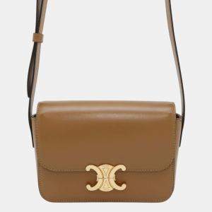 Celine Triomphe Shoulder Camel Calf Leather Size Nano