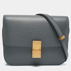 Celine Grey Leather Medium Classic Box Shoulder Bag
