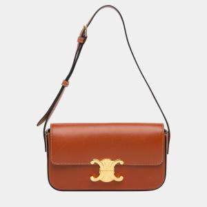Celine Brown Triomphe Leather Claude Shoulder Bag