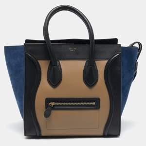 Celine Tricolor Leather and Suede Mini Luggage Tote