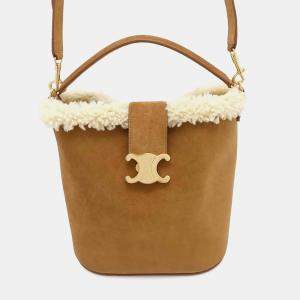 Celine Brown Suede Shearling Medium Louise Bag 