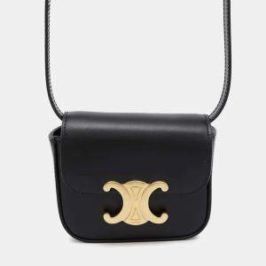 Celine Black Shiny Calf Leather Mini Triomphe Claude Shoulder Bag 