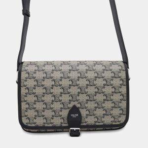 Celine Beige/Black Pvc Coated Canvas Calf Leather Small Folco Messenger Bag