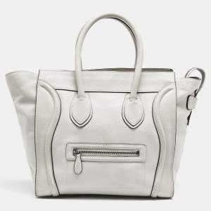 Pre Owned Celine Light Grey Leather Mini Luggage Tote