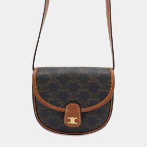 Celine Busas Shoulder Bag Tan Pvc Coated Canvas Leather Size Mini