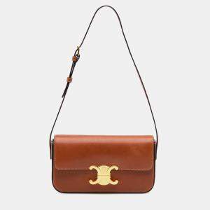 Celine Brown Leather Triomphe Claude Shoulder Bag