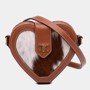 Celine Brown Pony Hair Triomphe Heart Tambour Crossbody Bag