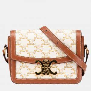 Celine White Teen Coated Canvas Triomphe Crossbody