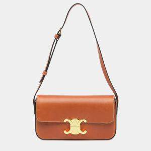 Celine Brown Leather Triomphe Claude Shoulder Bag