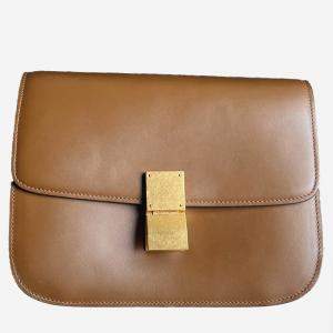 Celine Box Bag Medium Size Brown Leather Gold Hardware