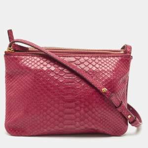 Pre Owned Celine Red Python Small Trio Crossbody Bag