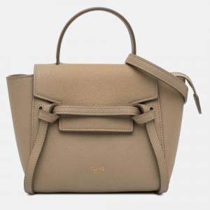 Celine Beige Brown Pico Grained Calfskin Belt Bag