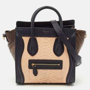 Celine Tricolor Leather and Python Nano Luggage Tote