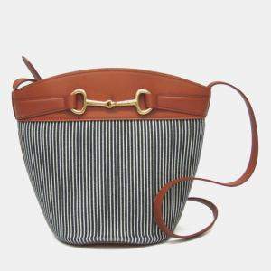 Celine Brown, Navy Canvas and Leather Bucket Bag
