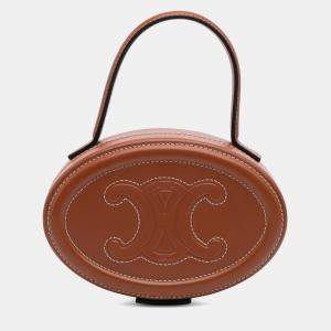 Celine Brown Calfskin Cuir Triomphe Oval Handbag