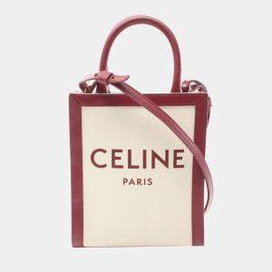 Celine Brown/Red Mini Canvas Vertical Cabas Satchel