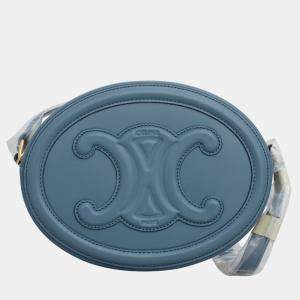 Celine Blue Leather Triomphe Oval Crossbody Bag