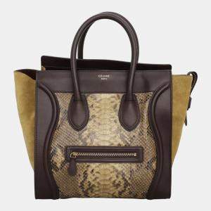 Celine Dark Brown Snakeskin Pyhton Mini Luggage Bag