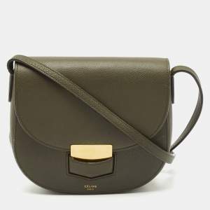 Celine Olive Green Leather Small Trotteur Crossbody Bag