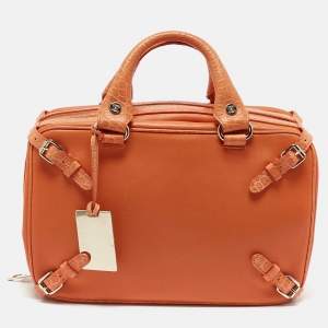 Celine Orange Leather and Croc Embossed Trim Large Trunkette Bag