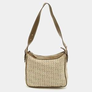 Celine Olive Green Macadam Canvas and Leather Mini Zip Hobo