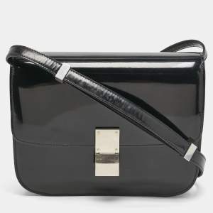 Celine Black Patent Leather Medium Classic Box Shoulder Bag