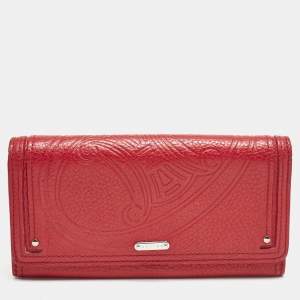 Celine Red Logo Embossed Leather Continental Flap Wallet