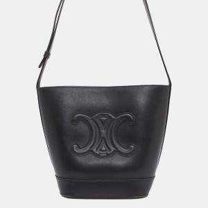 Celine Black Calf Leather Cuir Triomphe Small Bucket Shoulder Bag