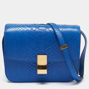 Celine Blue Python Medium Classic Box Shoulder Bag