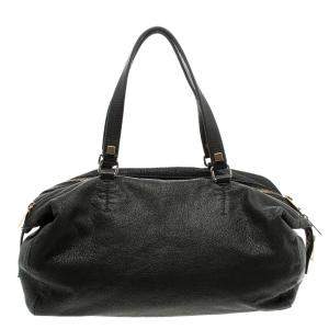 Pre Owned Celine Black Pebbled Leather Triple Zip Satchel