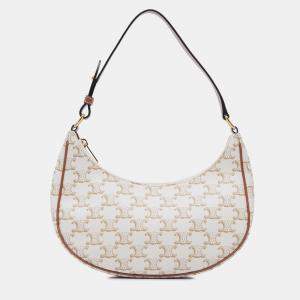 Celine Beige Triomphe Coated Canvas Ava Shoulder Bag